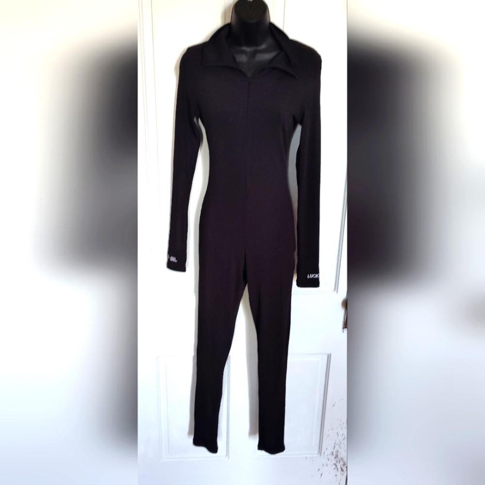 Lucky Label full-length ribbed black jumpsuit